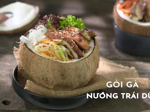 Goi ga nuong trai dua Gỏi gà nướng trái dừa