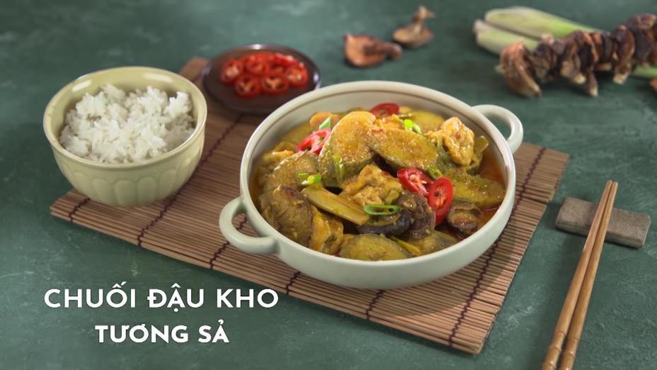 Chuoi dau kho tuong sa 2 Chuối đậu kho tương sả