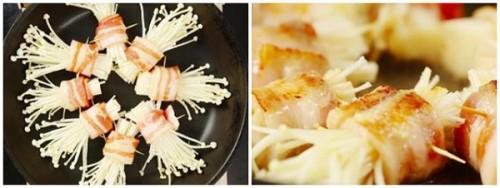Ba chỉ cuộn nấm kim châm sốt dầu hào thơm nức mũi