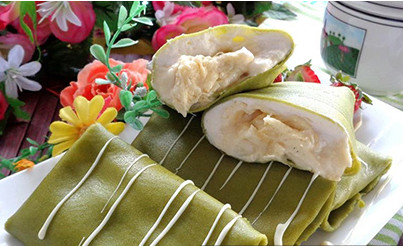 banh crepe tra xanh sau rieng chuan vi Bánh crepe trà xanh sầu riêng chuẩn vị