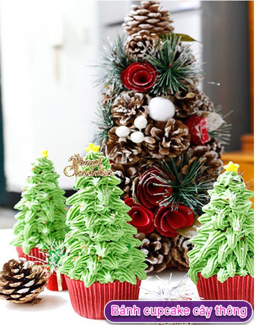 Bánh cupcake cây thông cho Noel thêm ấm áp