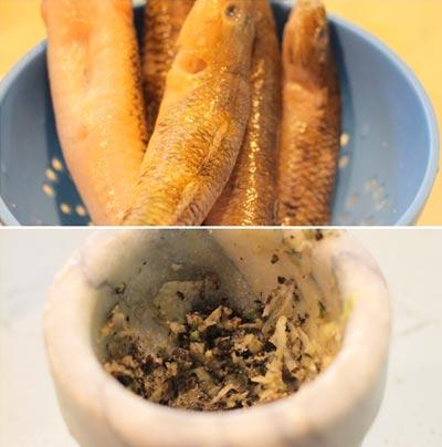 Cá bống kho củ kiệu và ớt khô