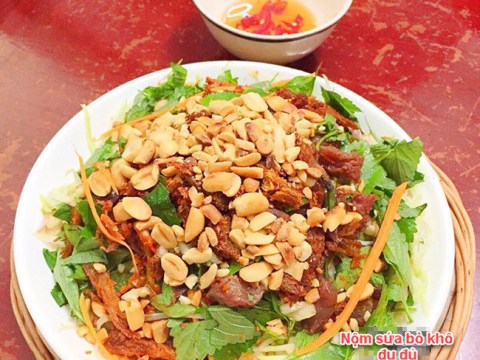 cach lam nom sua bo kho du du dai chong cuoi tuan Cách làm nộm sứa, bò khô, đu đủ đãi chồng cuối tuần