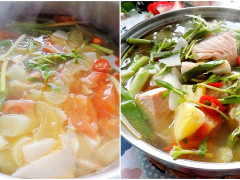 cach nau canh chua ca hoi thom ngon den giot cuoi cung Cách nấu canh chua cá hồi thơm ngon đến giọt cuối cùng