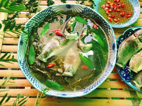 canh ca ro dong nau la me Canh cá rô đồng nấu lá me