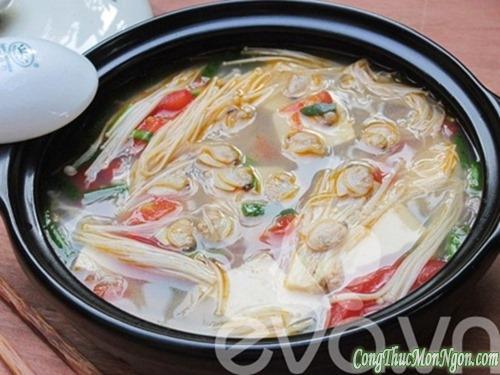 Canh ngao đậu phụ nấu nấm