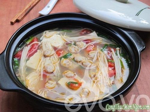 Canh ngao đậu phụ nấu nấm