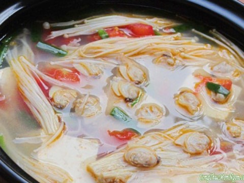 canh ngao dau phu nau nam Canh ngao đậu phụ nấu nấm