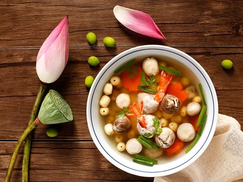 canh tom moc hat sen Canh tôm mọc hạt sen