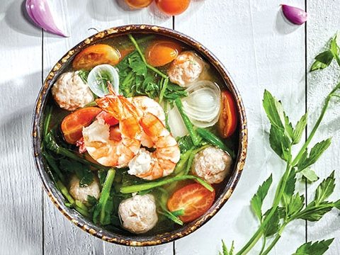 canh tom rau can nuoc Canh tôm rau cần nước