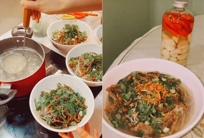 Chi Pu nấu miến lươn giòn mừng sinh nhật mẹ