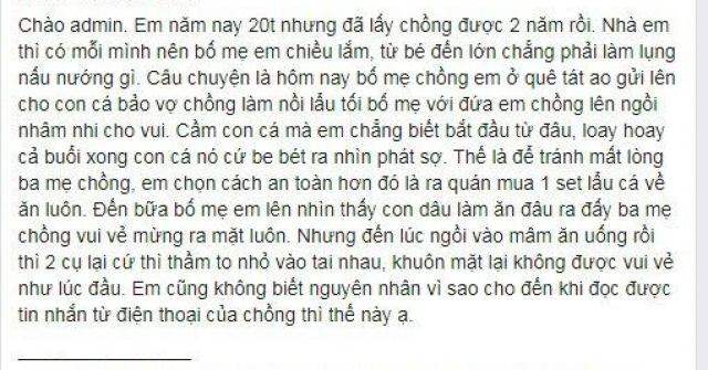 Con dâu đãi lẩu cá nhưng cả bữa ăn bố mẹ chồng buồn rầu không nói câu gì