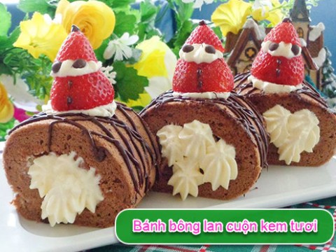 lam banh bong lan chocolate cuon kem tuoi cho giang sinh them ngot ngao Làm bánh bông lan chocolate cuộn kem tươi cho Giáng sinh thêm ngọt ngào