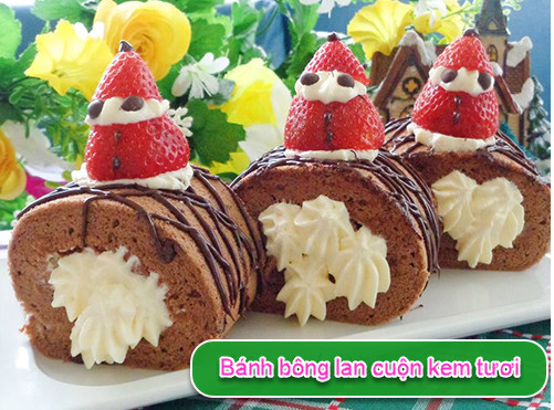 Làm bánh bông lan chocolate cuộn kem tươi cho Giáng sinh thêm ngọt ngào