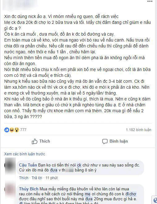 Nàng dâu than thở mẹ chồng đưa 20 nghìn bảo nấu ngày 2 bữa, đau đầu "kêu cứu" chị em!