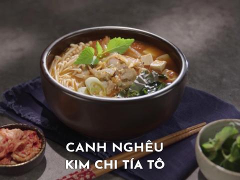 Canh ngheu kim chi tia to Canh nghêu kim chi tía tô