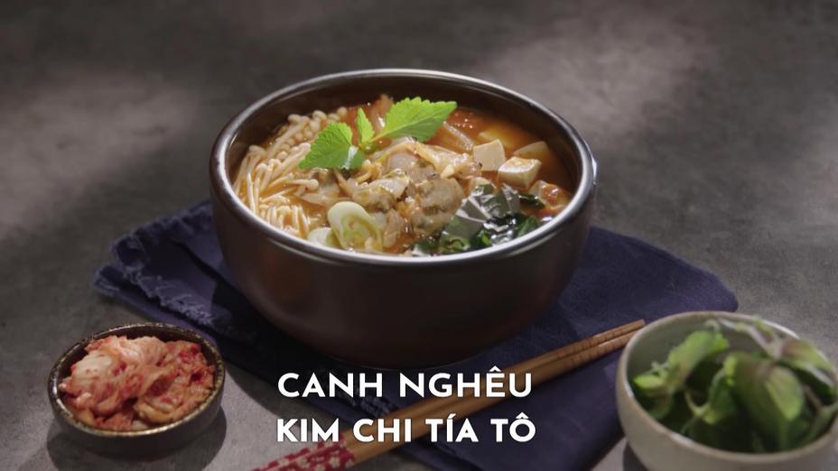 Canh ngheu kim chi tia to Canh nghêu kim chi tía tô