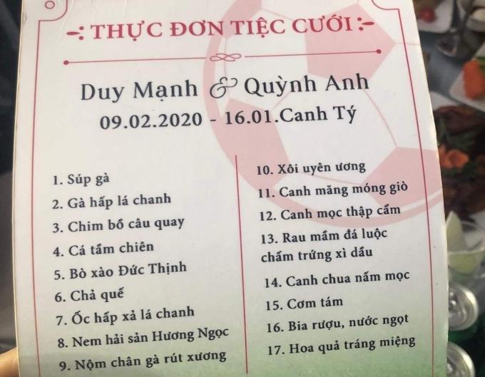 Thực đơn cưới 17 món 'trên rừng dưới nước' của Duy Mạnh