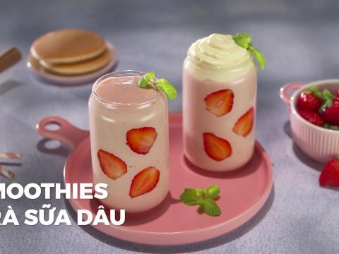 Smoothies tra sua dau Smoothies trà sữa dâu