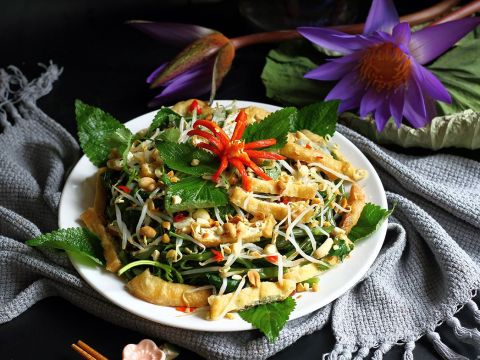 nom rau muong dau phu chay Nộm rau muống, đậu phụ chay