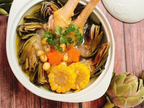 canh ga ham hoa atiso Canh gà hầm hoa atiso