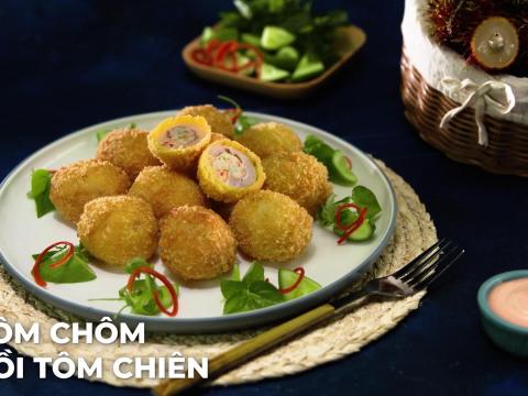 Chom chom nhoi tom chien Chôm chôm nhồi tôm chiên