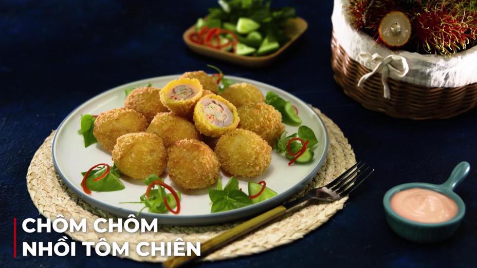 Chôm chôm nhồi tôm chiên